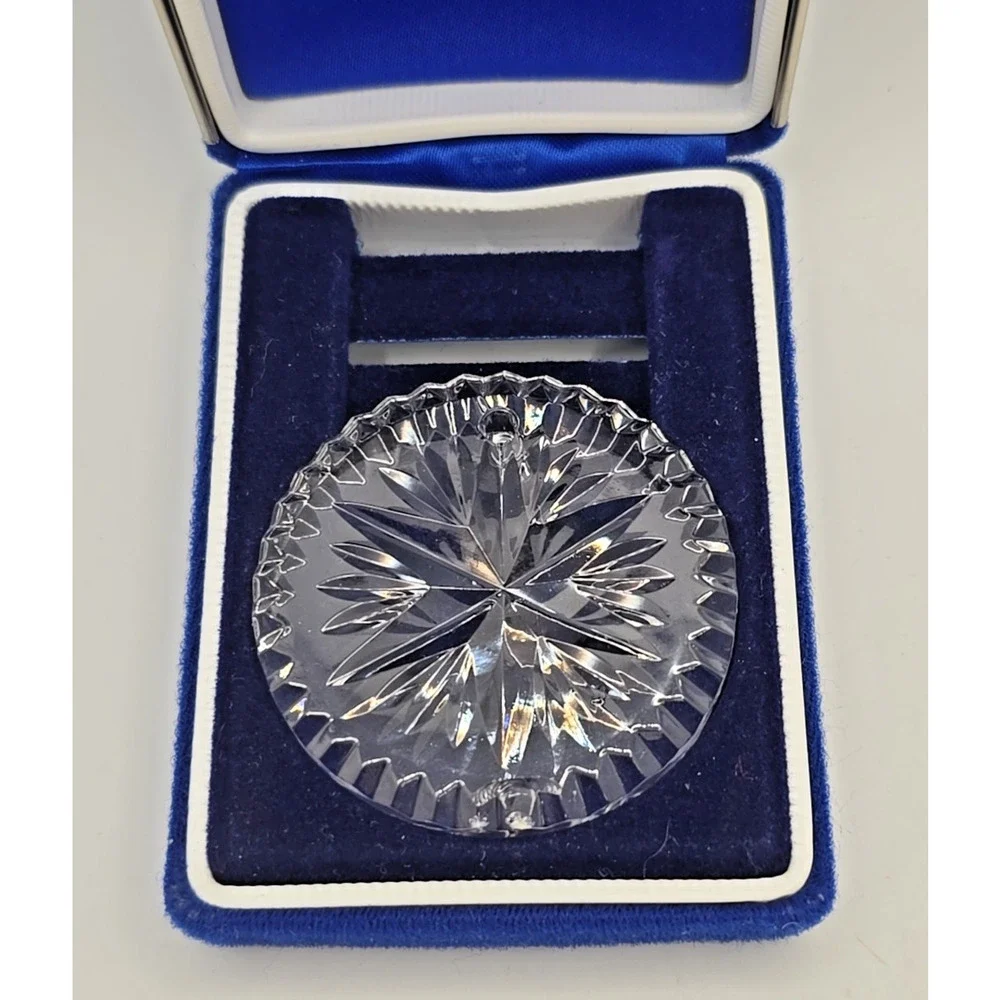 Vintage Waterford Crystal Snow Star Christmas Disc‎ Ornament Box Paper U97